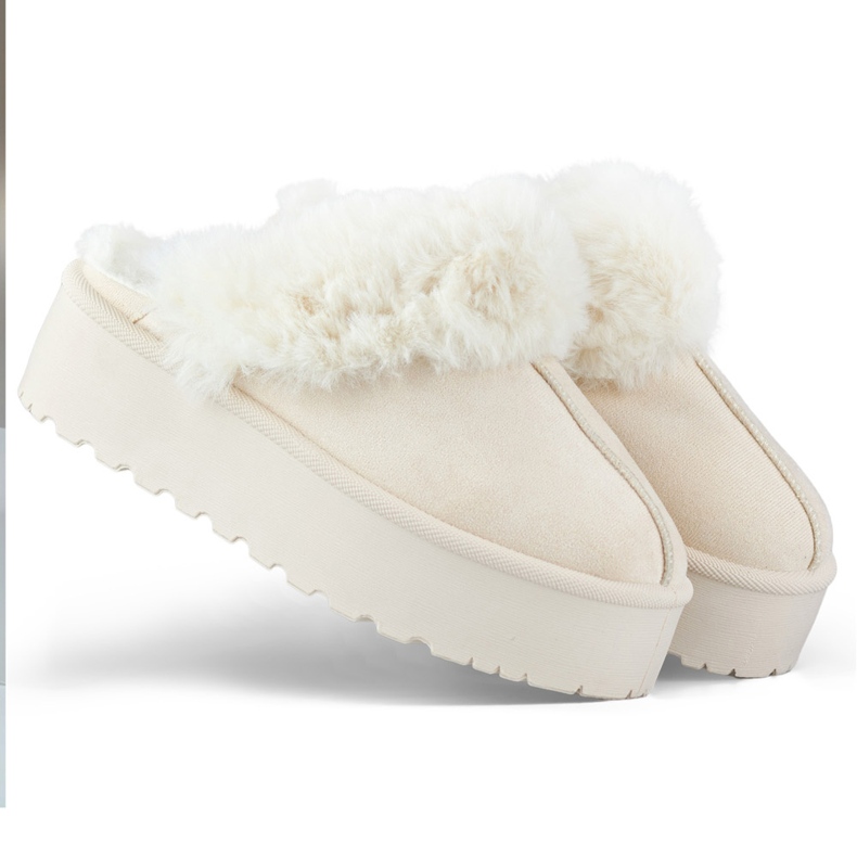 Bež platform papuče s krznom