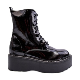 Ženske lakirane čizme s debelim potplatom crne Movane crna