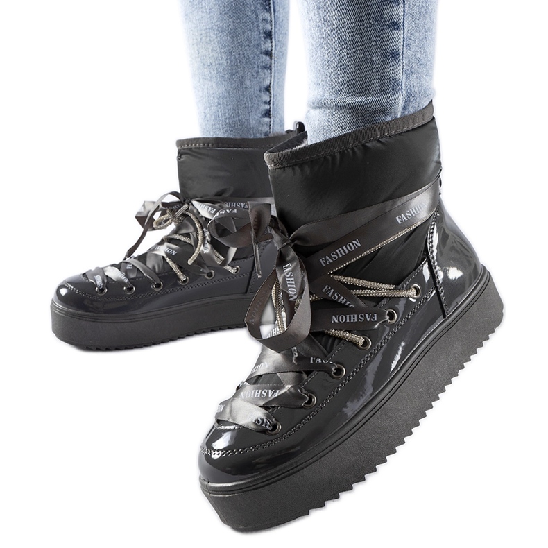 Sive lakirane čizme za snijeg s Alceo kamenčićima siva