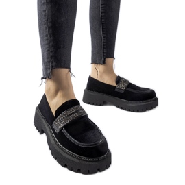 Crne mokasine ukrašene Longuelo kamenčićima crno