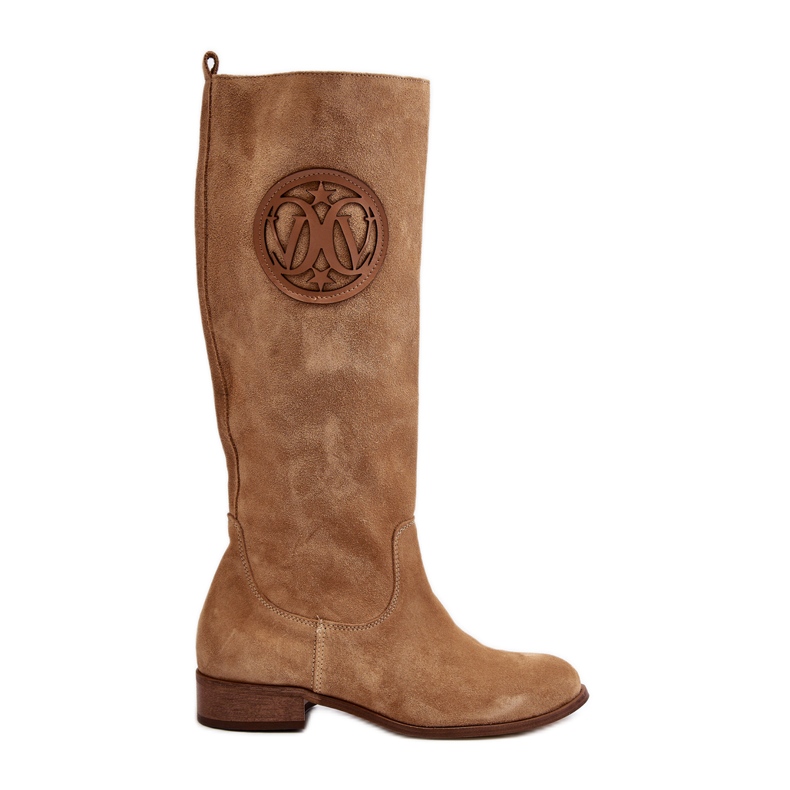 Zazoo 3367 Ženske čizme preko koljena od brušene kože, bež