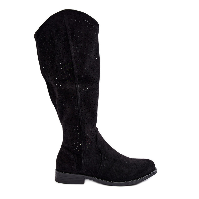 S.barski HY66-150 Ažur čizme s ravnom petom, crne crno