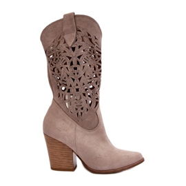 Zazoo 3414 Ženske otvorene gležnjače Cappucino od brušene kože bež