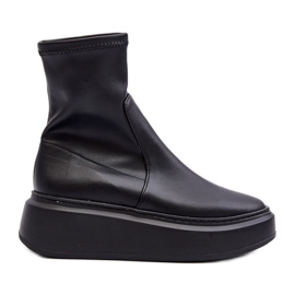 Zazoo 3395 Ženske kožne gležnjače na masivnoj platformi, crne crna