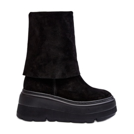 Zazoo 3410 Ženske gležnjače od brušene kože na masivnoj platformi, crne crna