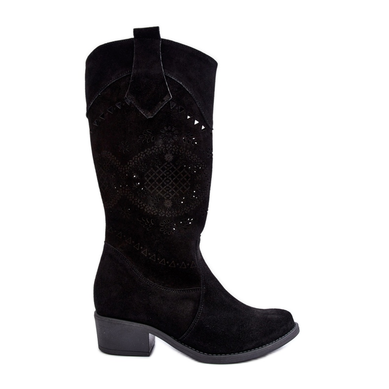 Zazoo 4043 Ažur čizme od brušene kože na visoku petu crno