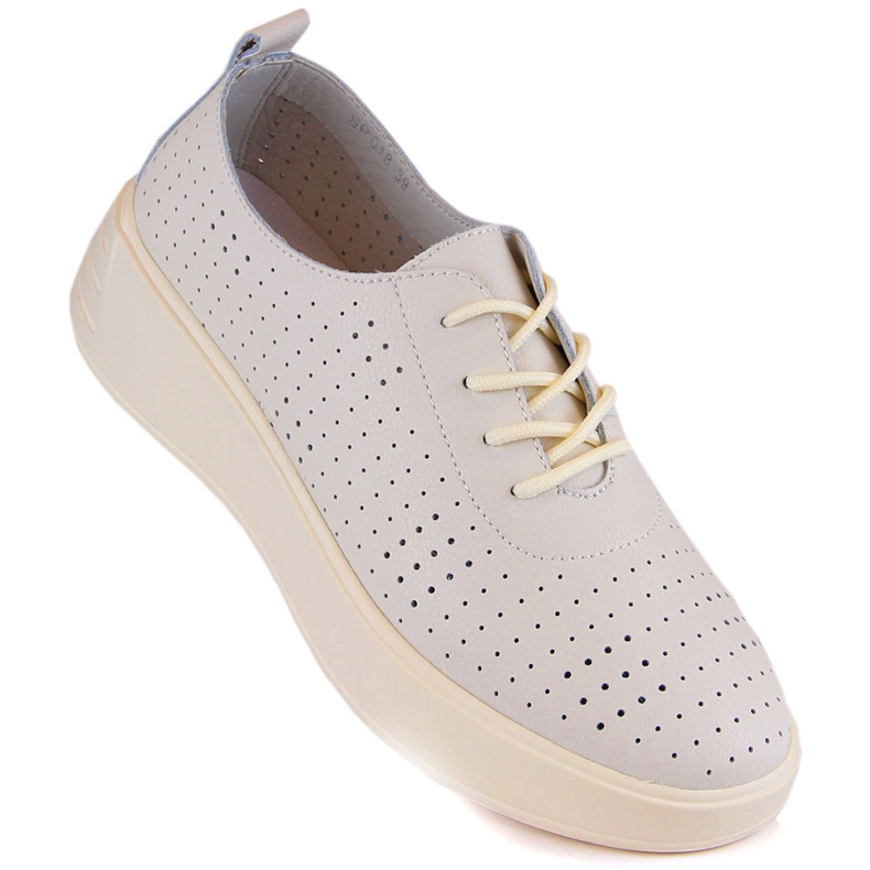 Ženske kožne ažurne cipele na vezanje, bež, Sergio Leone SP018