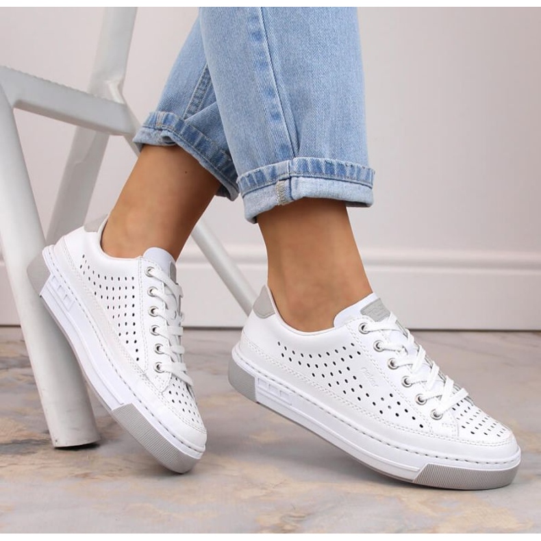 Rieker W RKR642 bijele ažurne kožne cipele bijela