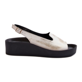 Zazoo 2893 Ženske kožne sandale na debelom potplatu, brušeno zlato zlatni