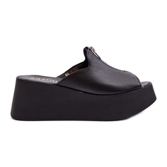 Zazoo 2916 Ženske japanke na masivnoj platformi s patentnim zatvaračem, crne crno