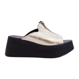 Zazoo 2916 Ženske japanke na masivnu platformu s patentnim zatvaračem, zlatne zlatni