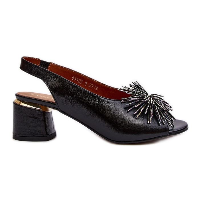 Kožne sandale s ukrasom Laura Messi 2719 crne crno