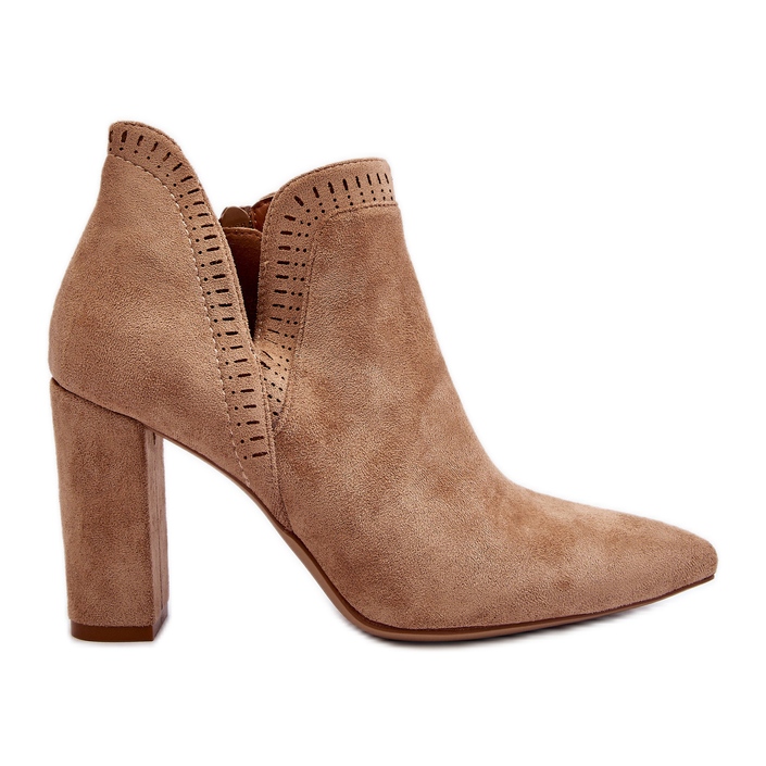 Ženske gležnjače na visoku petu s izrezom, bež Kerestia