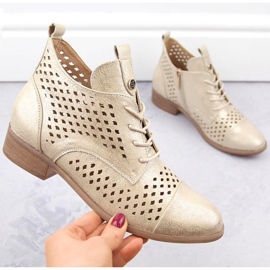 Ženske zlatne ažur gležnjače Potocki SZ12091 bež