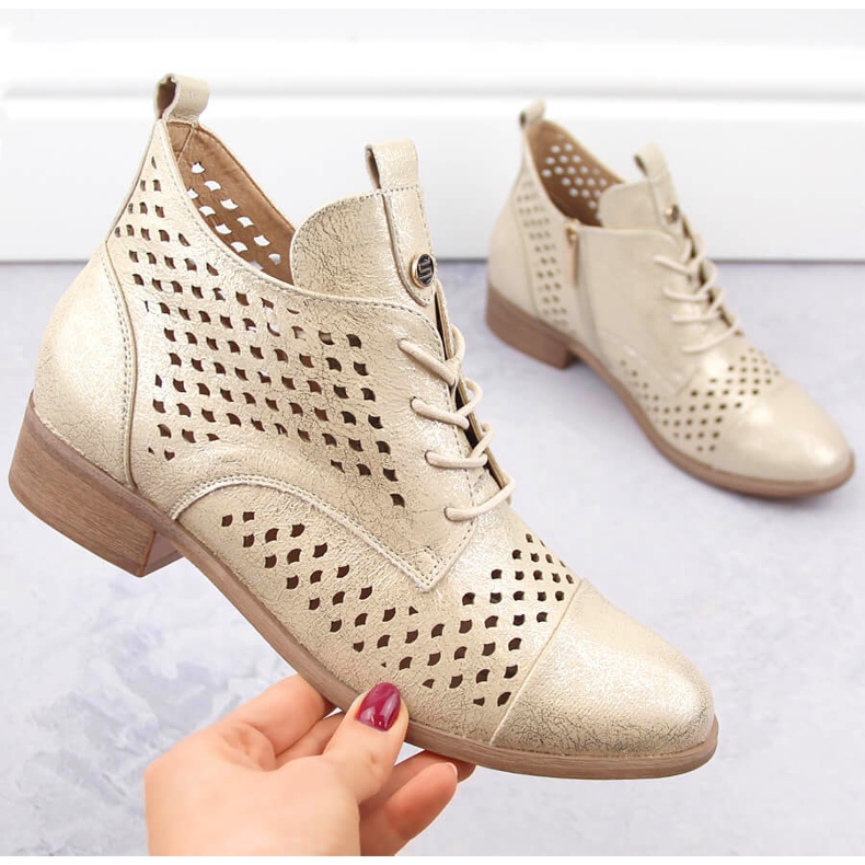 Ženske zlatne ažur gležnjače Potocki SZ12091 bež