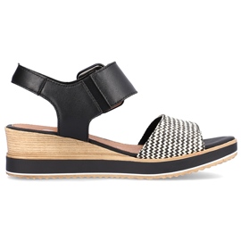 Kožne udobne sandale na klin s čičkom Remonte D6453-01 crna