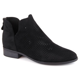 Ženske otvorene čizme s niskom petom od brušene kože, crne Potocki SZ12307 crna