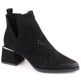 Ženske otvorene čizme na visoku petu od brušene kože, crne Potocki SZ12356 crna