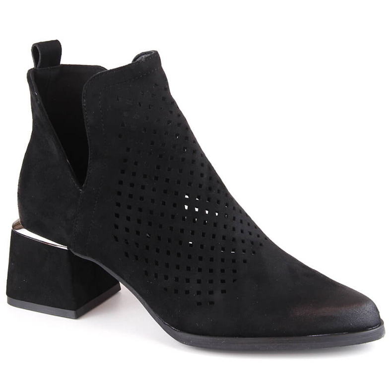 Ženske otvorene čizme na visoku petu od brušene kože, crne Potocki SZ12356 crno