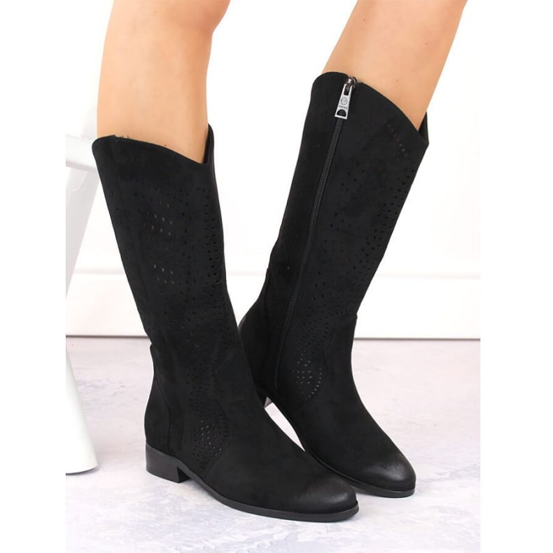 Vinceza W JAN264A crne otvorene čizme od brušene kože crno