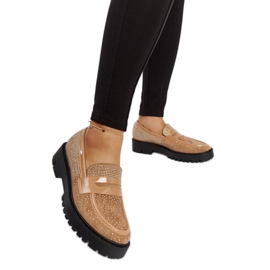 Smeđe mokasinke ukrašene Newport kamenčićima smeđa