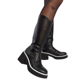 Crne ažurne Anahola čizme na visoku petu crna