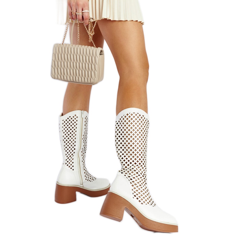 Bijele ažurne Anahola čizme na visoku petu bijela