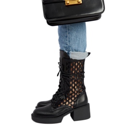 Crne ažurne Visalia čizme na visoku petu crno