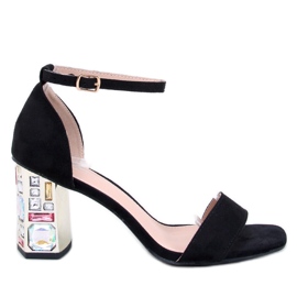 Whitneys Crne sandale na visoku petu s kamenčićima crna