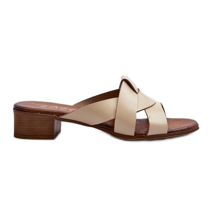 Zazoo 40236 Ženske kožne papuče s niskom petom, bež