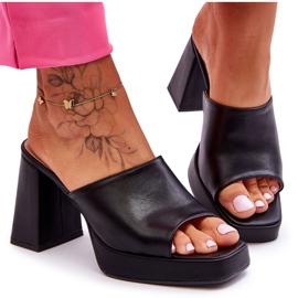 Sweet Shoes Crne kožne papuče na visoku petu crna