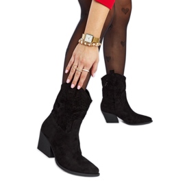 Crne ažurne Taurus kaubojske čizme s visokom petom crna