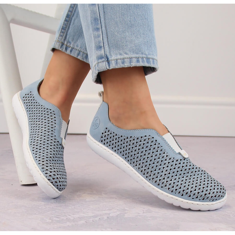 Udobne ženske natikače s ažurom, plave Rieker 52866-10 plava