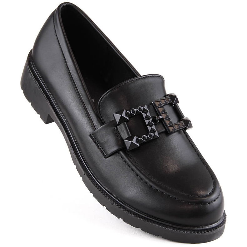 Ženske cipele, slip-on mokasine s ukrasom, crne S.Barski HY371 crno