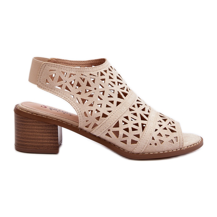 Bež ažurne sandale na visoku petu Serapina