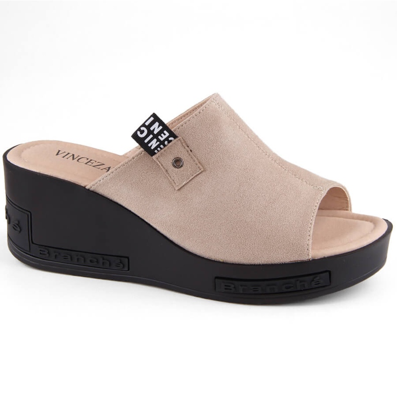 Bež ženske antilop papuče na wedge Vinceza 58291