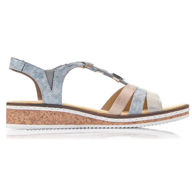 Udobne ženske sandale na klin Rieker V36G4-40 plava