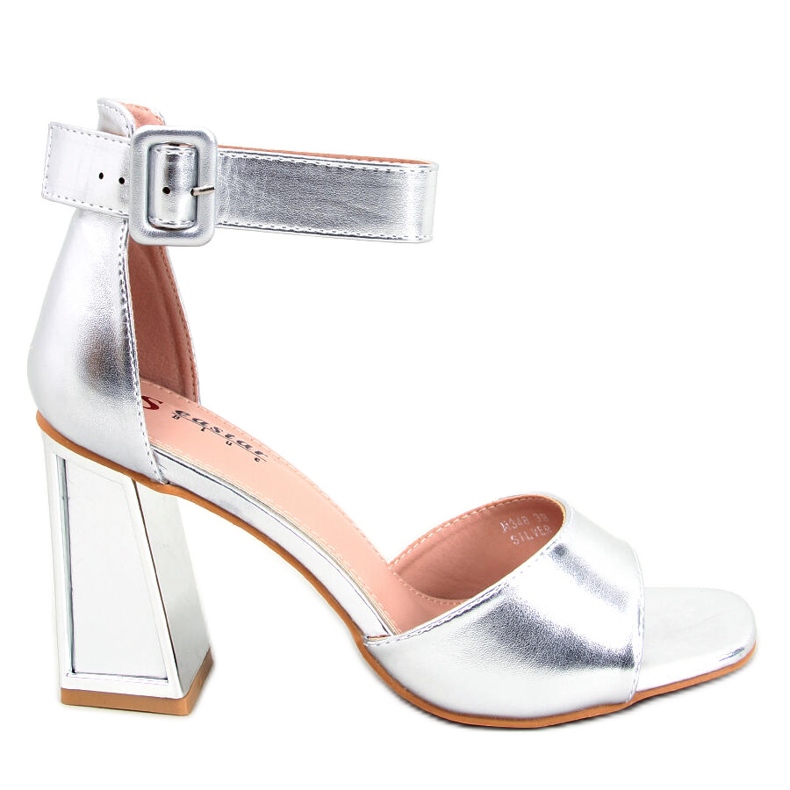Ellen Silver sandale na petu s remenom srebro