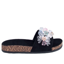 Maliv Crne plutene papuče s kamenčićima crna