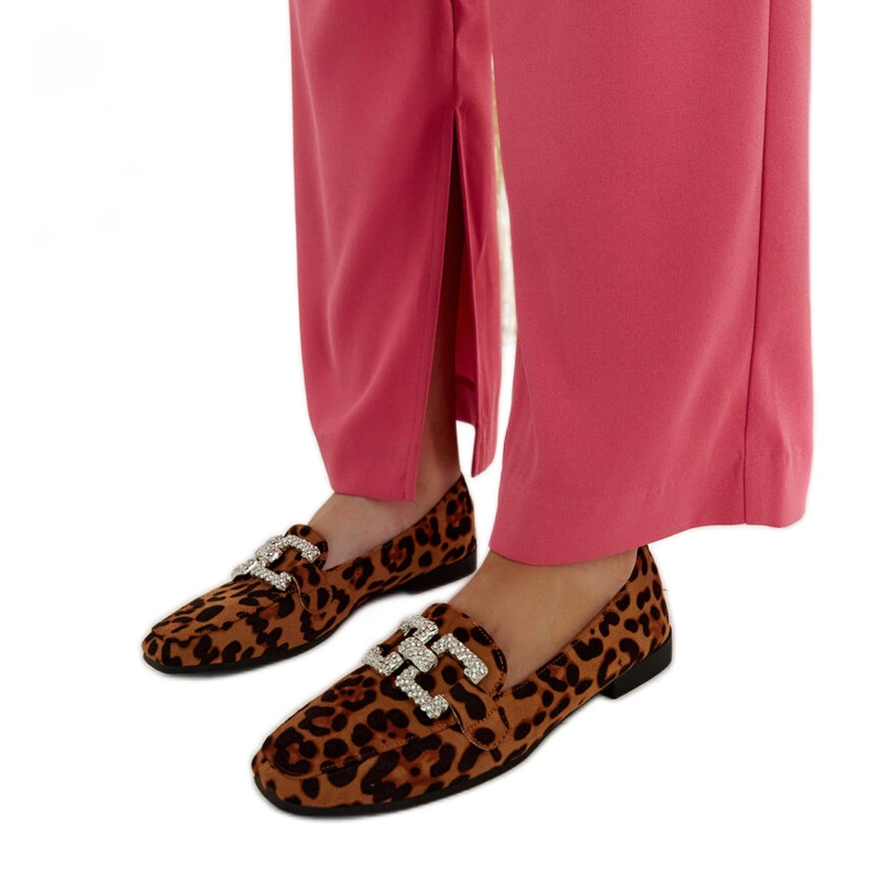 Leopard mokasine ukrašene Sanny cirkonima smeđa