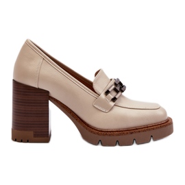 Vinceza Cipele na masivnu visoku petu s ukrasom, bež Oradna