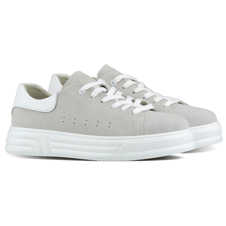 Ženske kožne cipele s ravnim đonom, sive boje siva