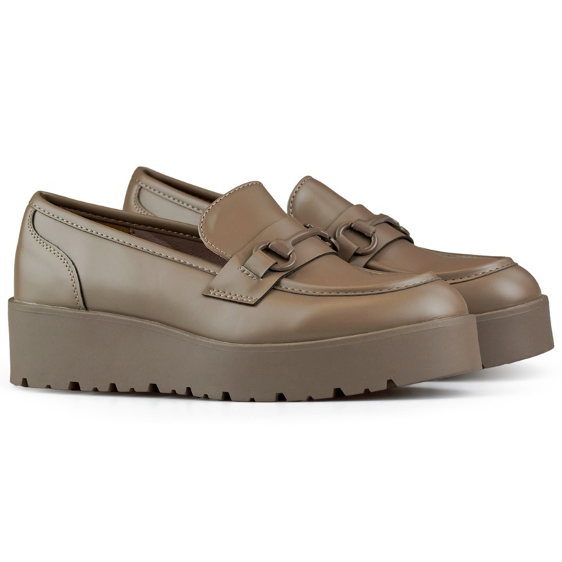 Smeđe ženske cipele na nisku platformu, ženske cipele na smeđu platformu bež