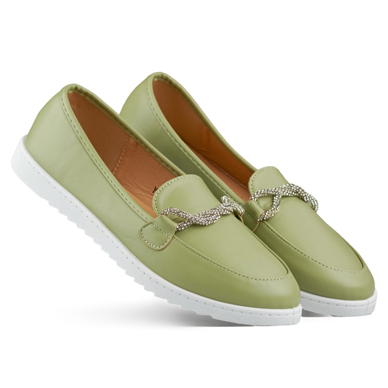 Udobne ženske mokasine sa kamenčićima zelena