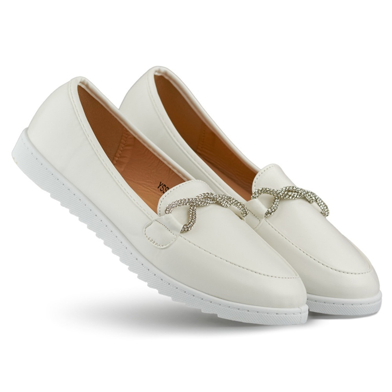 Udobne bijele ženske mokasine sa kamenčićima bijela