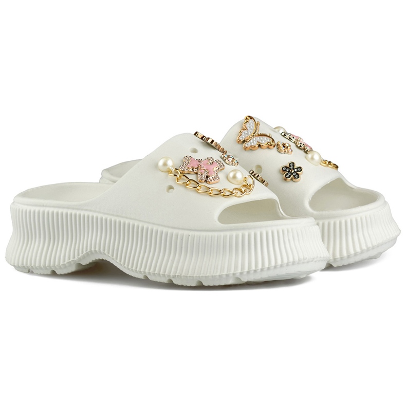 Ženske bijele gumene japanke s ukrasima bijela