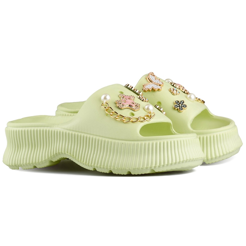 Ženske svijetlozelene gumene japanke s ukrasima zelena