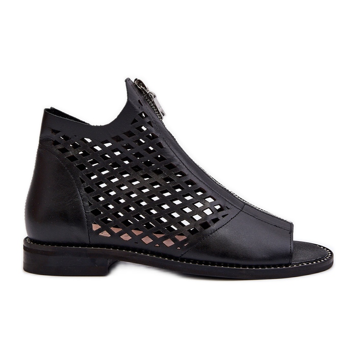 Zazoo 977/L kožne otvorene sandale s patentnim zatvaračem crno