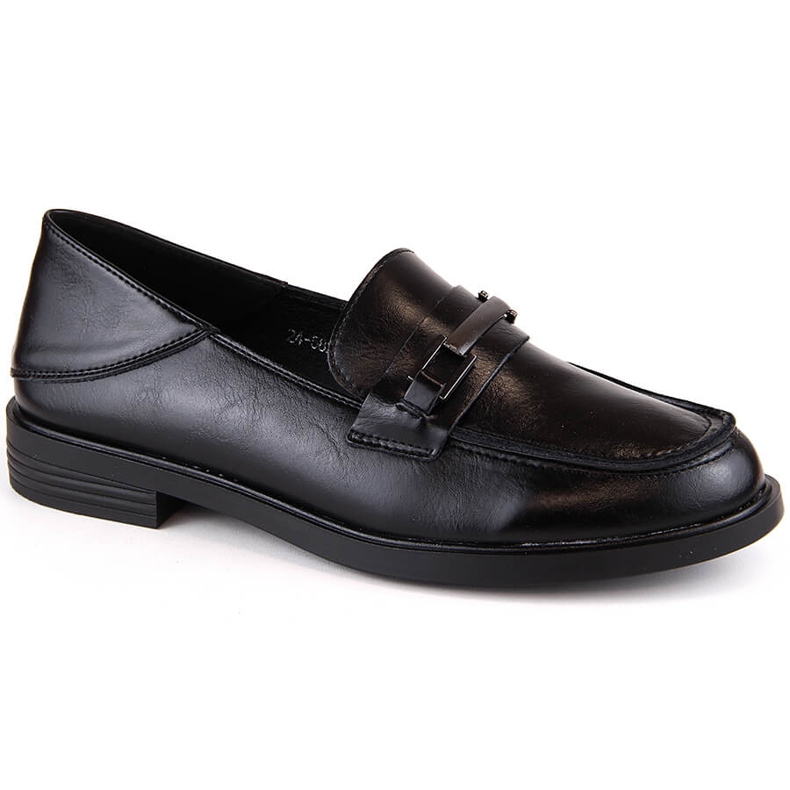 Ženske kožne mokasine na nisku petu, crne Vinceza 58233 crno