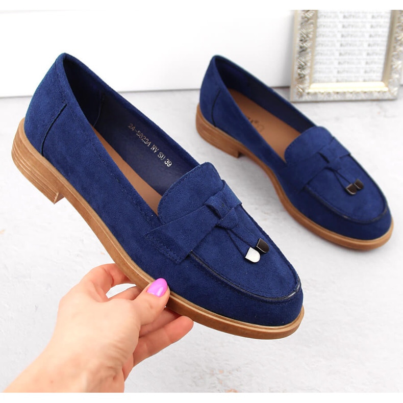 Plave Vinceza ženske cipele s niskom petom od brušene kože plava